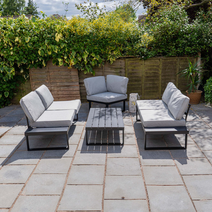 17 Stories Santorini Corner Grey Garden Sofa Set with Cushions